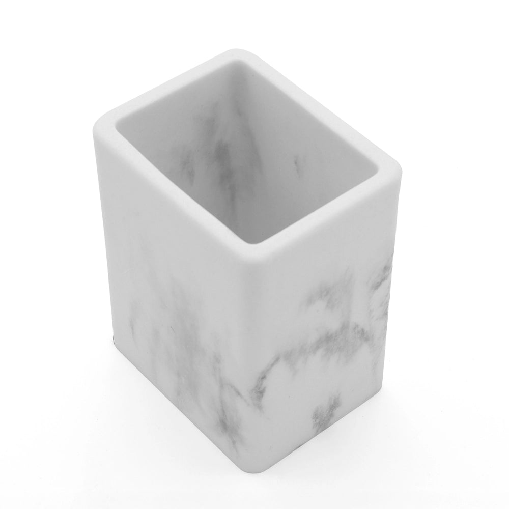 Set accessori bagno 4 pezzi in poliresina marmorizzata bianca Marmo