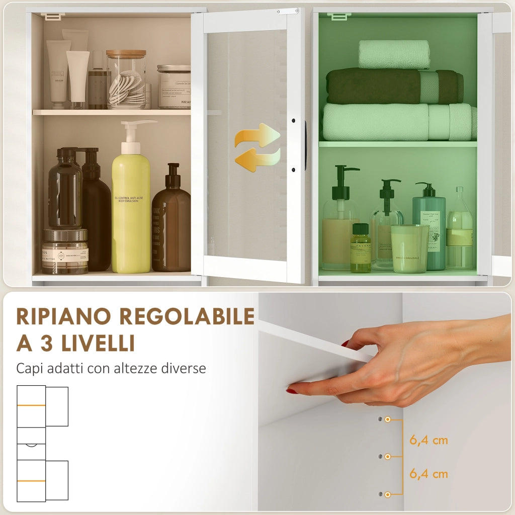Colonna Bagno in Legno con 2 Armadietti, Cassetto e Ripiano Aperto, 40x30x165 cm, Bianco