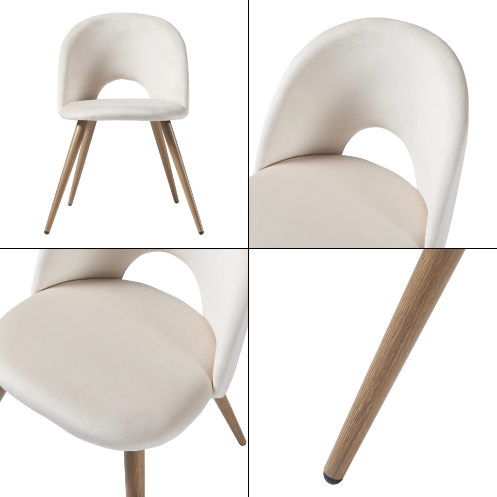 Set Karijoki di 2 Sedie Imbottite da Sala Pranzo Effetto Velluto - Beige / Effetto Legno [en.casa]