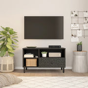 Mobile Porta TV Nero 80x33x46 cm in Legno Massello di Mango 356836