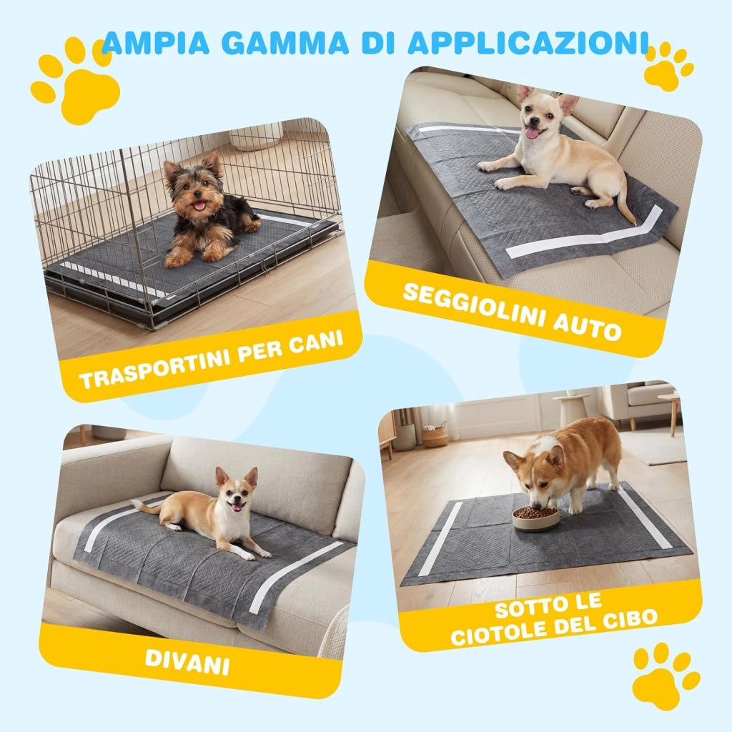Tappetini Igienici per Cani al Carbone Attivo, 6 Strati Impermeabili per Addestramento Pipì Cani e Conigli, Rapido Asciugatura, Usa e Getta per Interni ed Esterni, 60x60cm