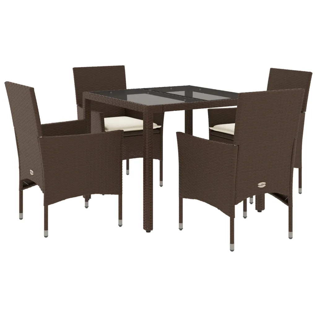 Set da Pranzo da Giardino 5pz | Set Salotto da Giardino con Cuscini Polyrattan e Vetro
