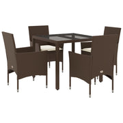 Set da Pranzo da Giardino 5pz | Set Salotto da Giardino con Cuscini Polyrattan e Vetro