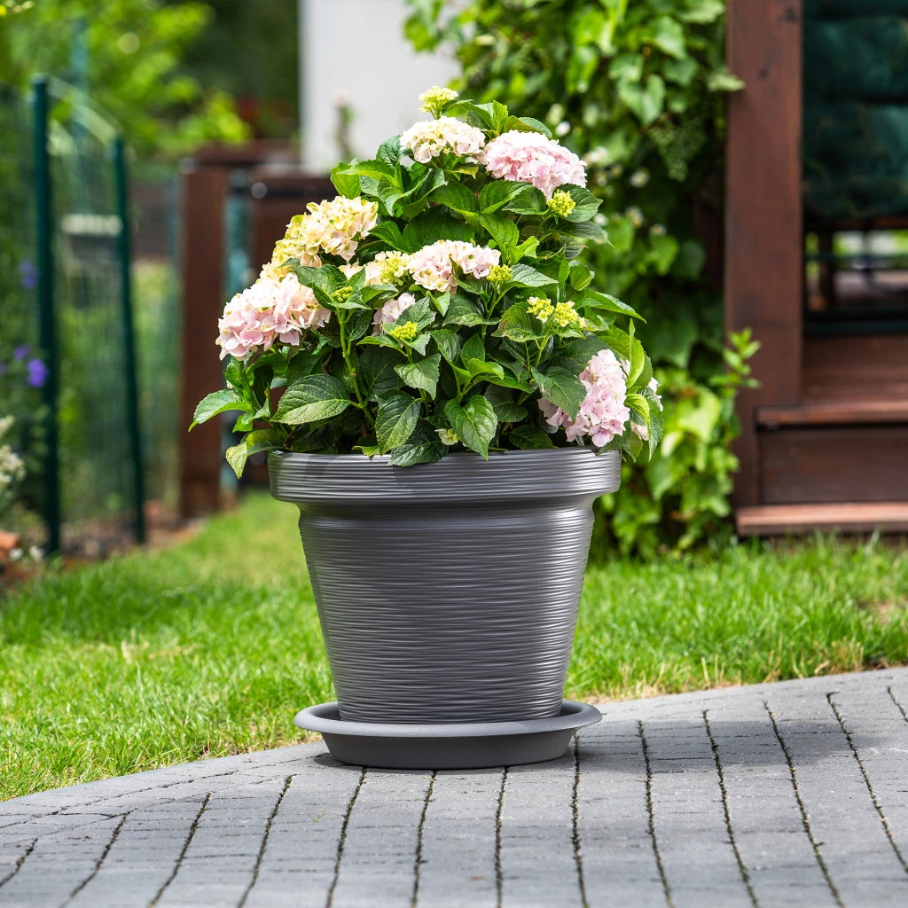 Vaso da giardino KADAX per fiori, con coperchio e supporto, grande, grigio, 46 cm