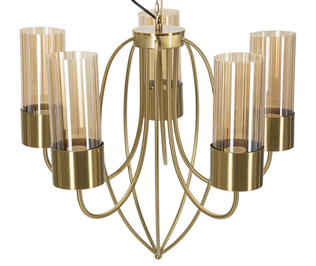Lampadario Versailles 5 Luci Ø60x103 cm in Ferro e Vetro Nero