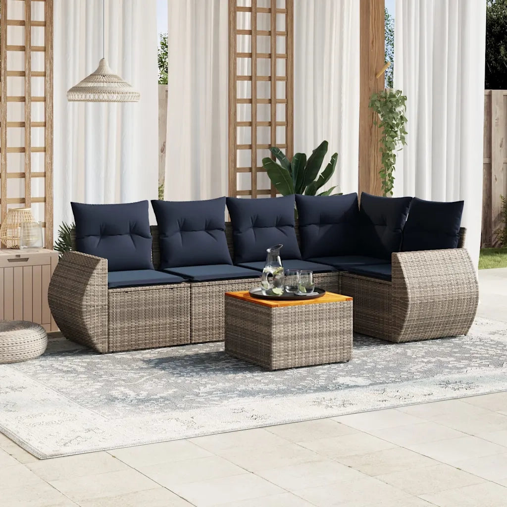 Set Divani da Giardino 6 pz con Cuscini Grigio in Polyrattan 3224997