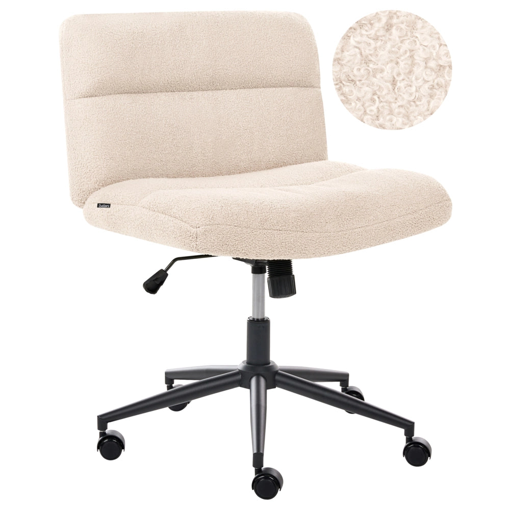 Sedia da scrivania per ufficio Boucle Rivestimento ampio senza braccioli Seduta pneumatica Base girevole inclinabile beige chiaro