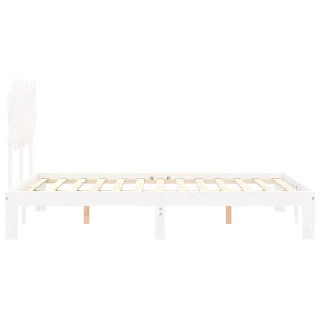 Letto matrimoniale | Letto per adulti | Giroletto con Testiera Bianco Double in Legno Massello