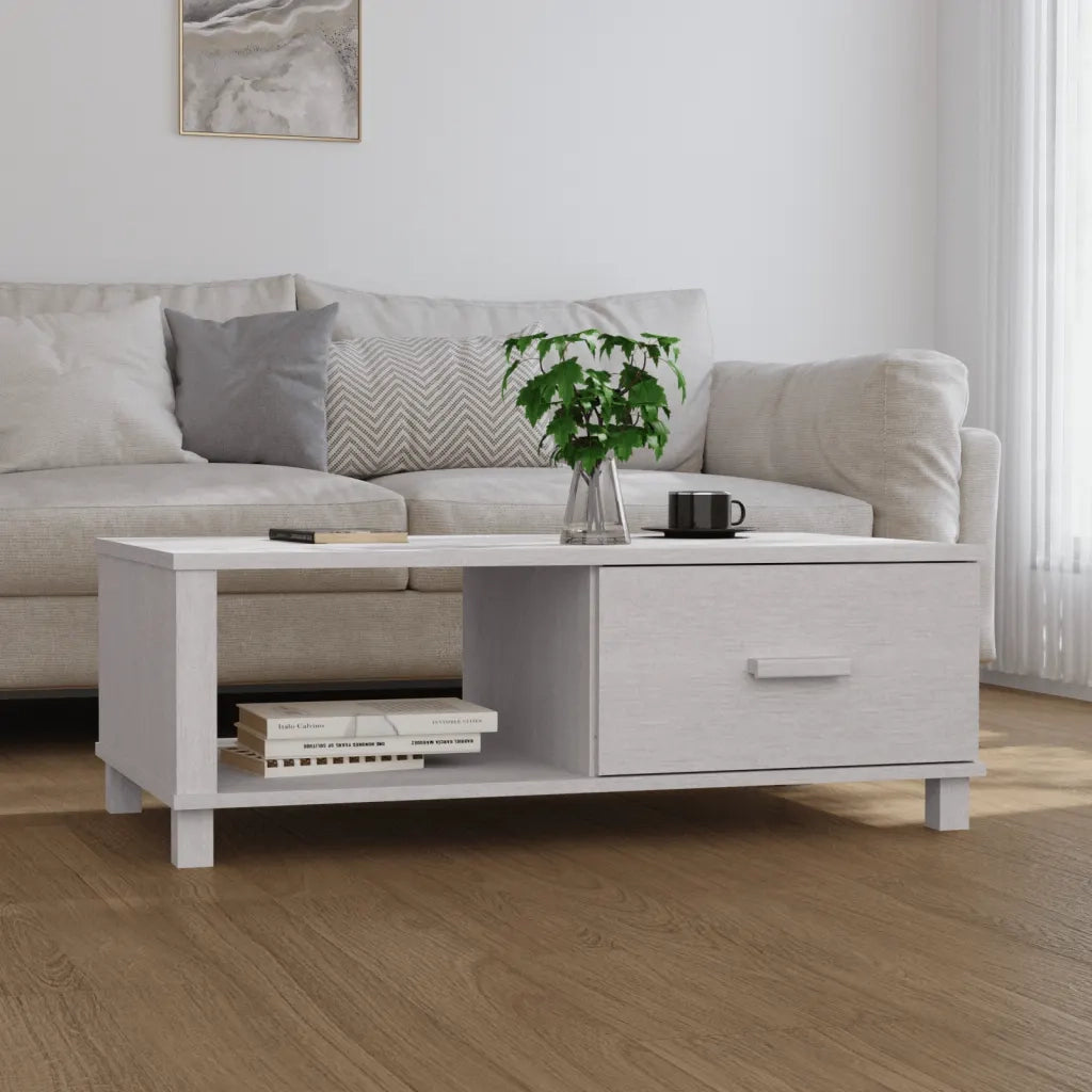 Tavolino da salotto | Tavolino da caff¨¨ | Tavolino da Soggiorno HAMAR Bianco 100x55x35 cm in Legno Massello di Pino