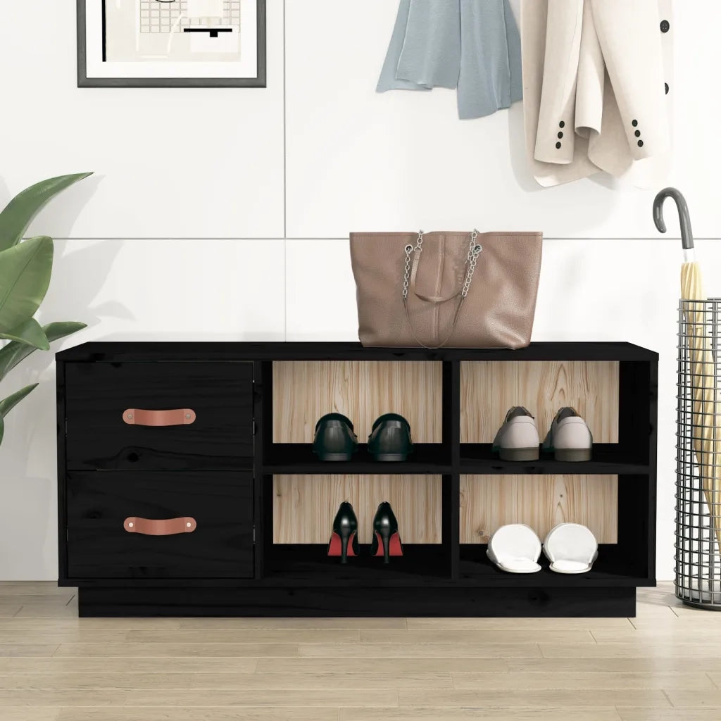 Scarpiera-Scaffale per scarpe Nera 100x34x45 cm in Legno Massello di Pino