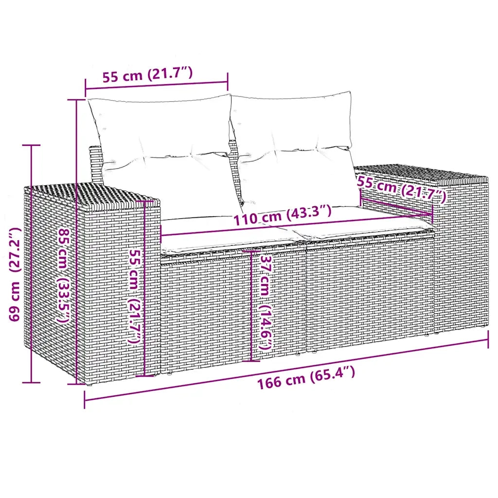Set Divani da Giardino 11 pz con Cuscini in Polyrattan Nero 3223095