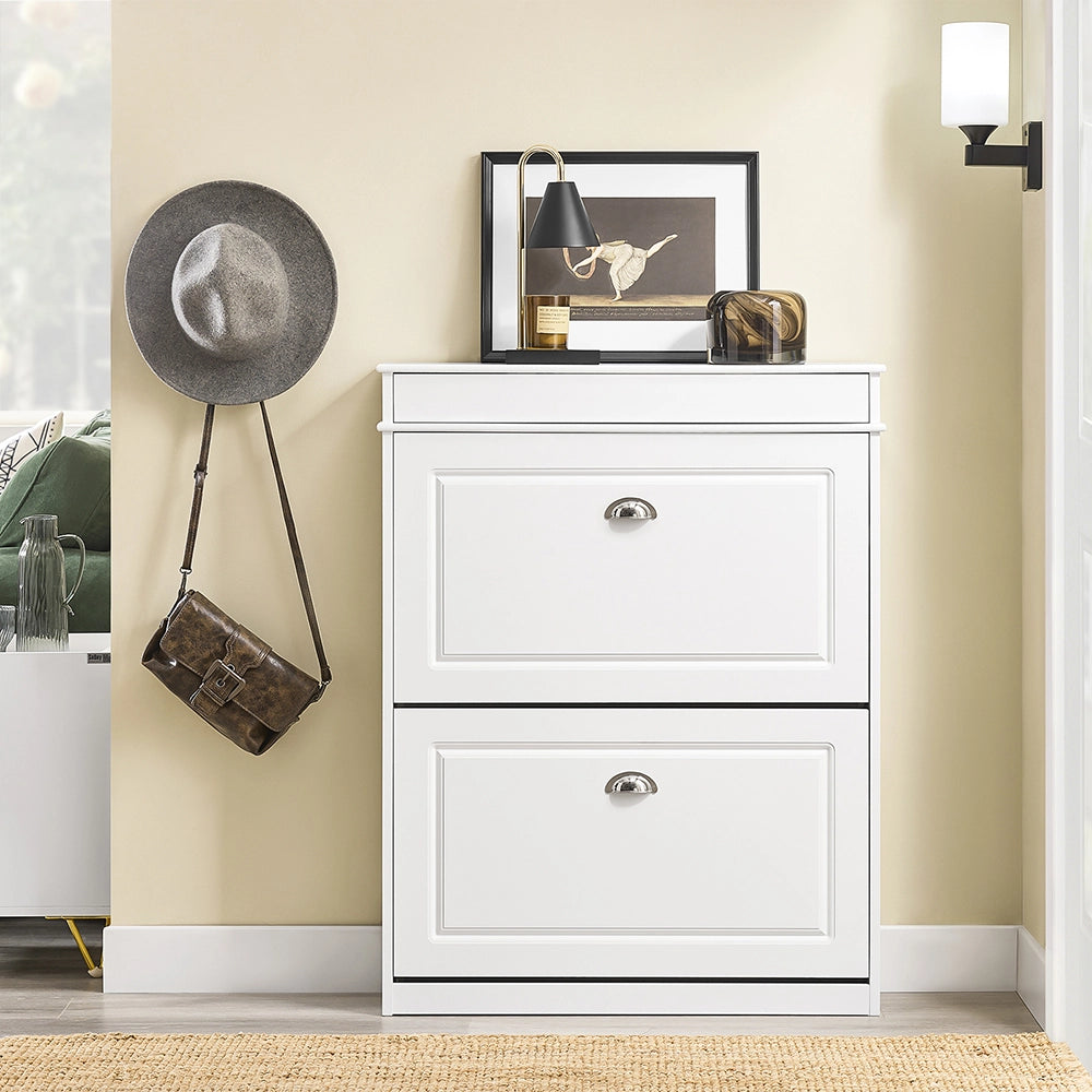 SoBuy Scarpiera Salvaspazio Slim Mobiletto da Ingresso con 2 Ante a Ribalta Armadio Portascarpe Scarpiera Moderna per Ingresso Corridoio o Camera 75x24x96cm Bianco FSR78-L-W