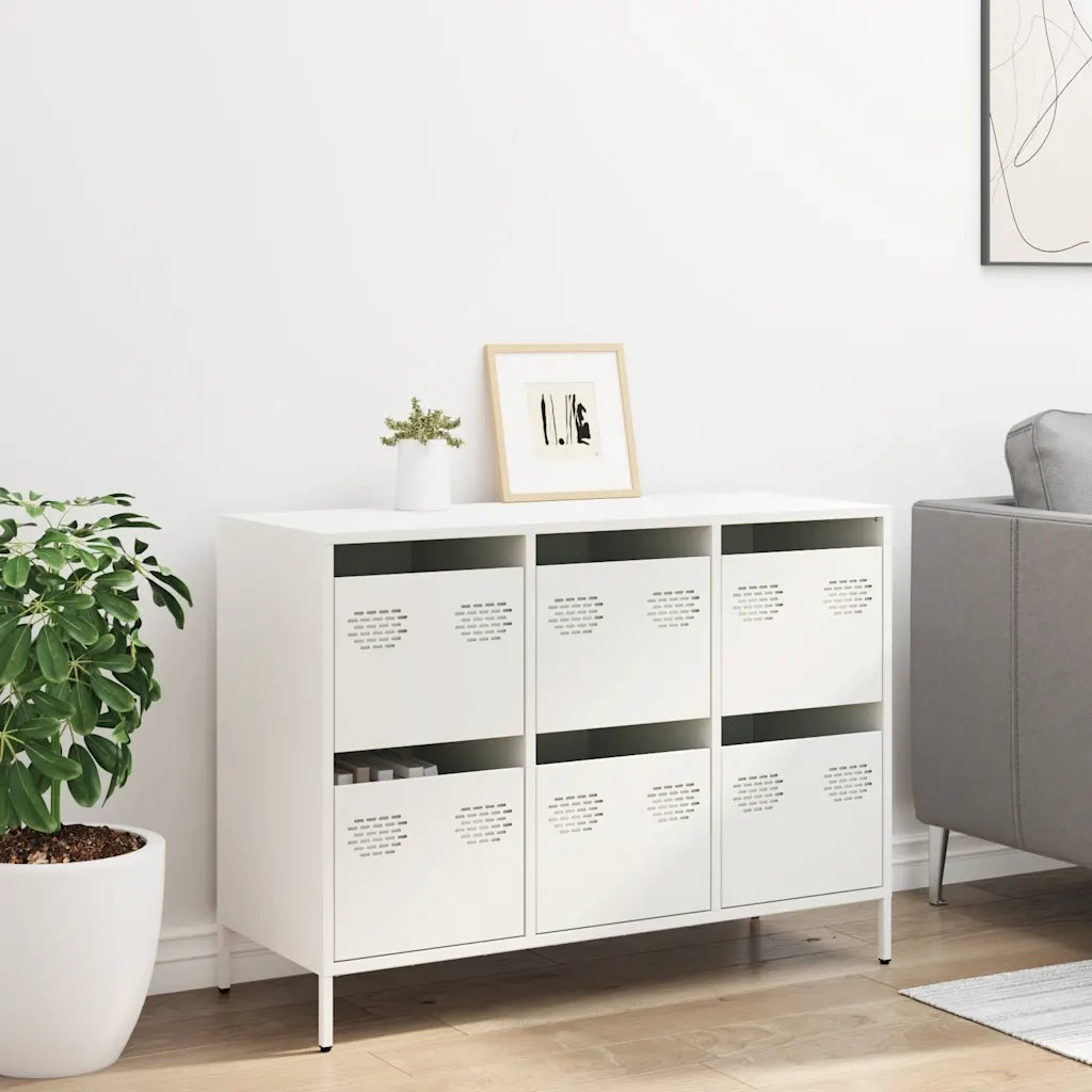 Credenza Bianca 101,5x39x73,5 cm in Acciaio Laminato a Freddo