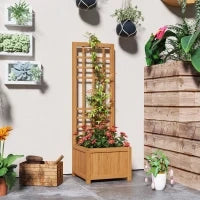 Fioriera con Traliccio per Rampicanti con Foro di Drenaggio e Fodera, in Legno, 40x40x120 cm, Marrone
