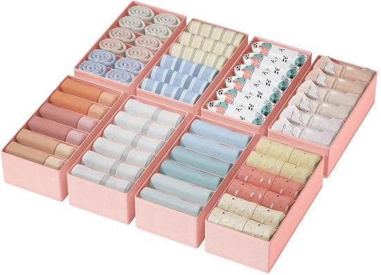 Organizzatore di Armadio per Abbigliamento - Cassetto Opportuno per 8 Stuks - Systeem di Organizzazione per Lade - Organizzatore per Maglioni, Pantaloni, Calze, Rosa