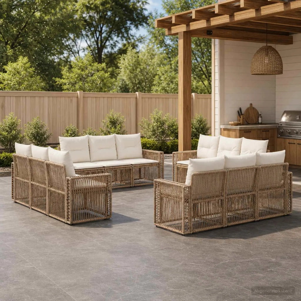 Set Divano da Giardino 12 pz Beige e Bianco Crema polyrattan 3435075