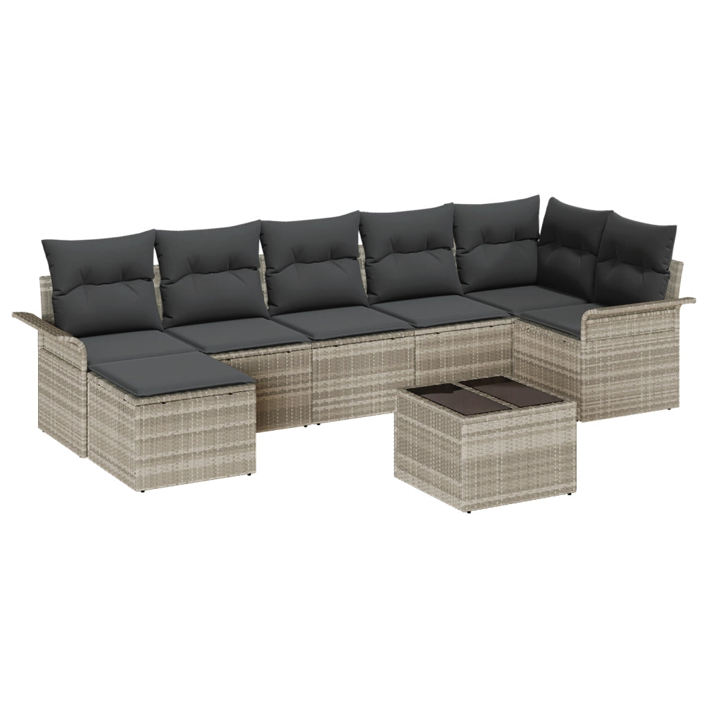 Set Divano Giardino 8 Pezzi con Cuscini Grigio Polirattan