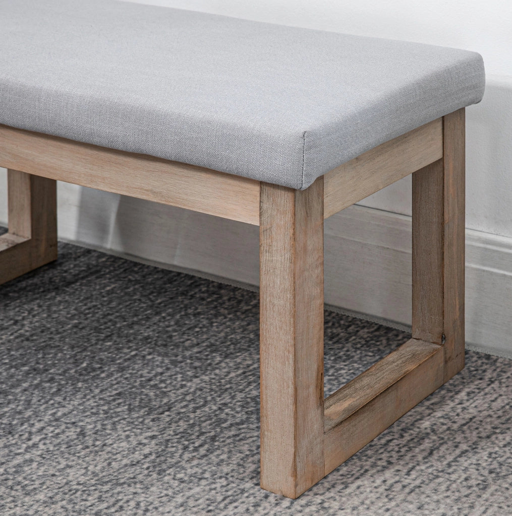 Panca imbottita grigia con gambe in legno 68 x 38 x 42 cm