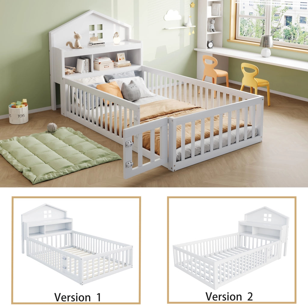 LETTO per bambini 90x200 cm in legno massello bianco con testiera portaoggetti