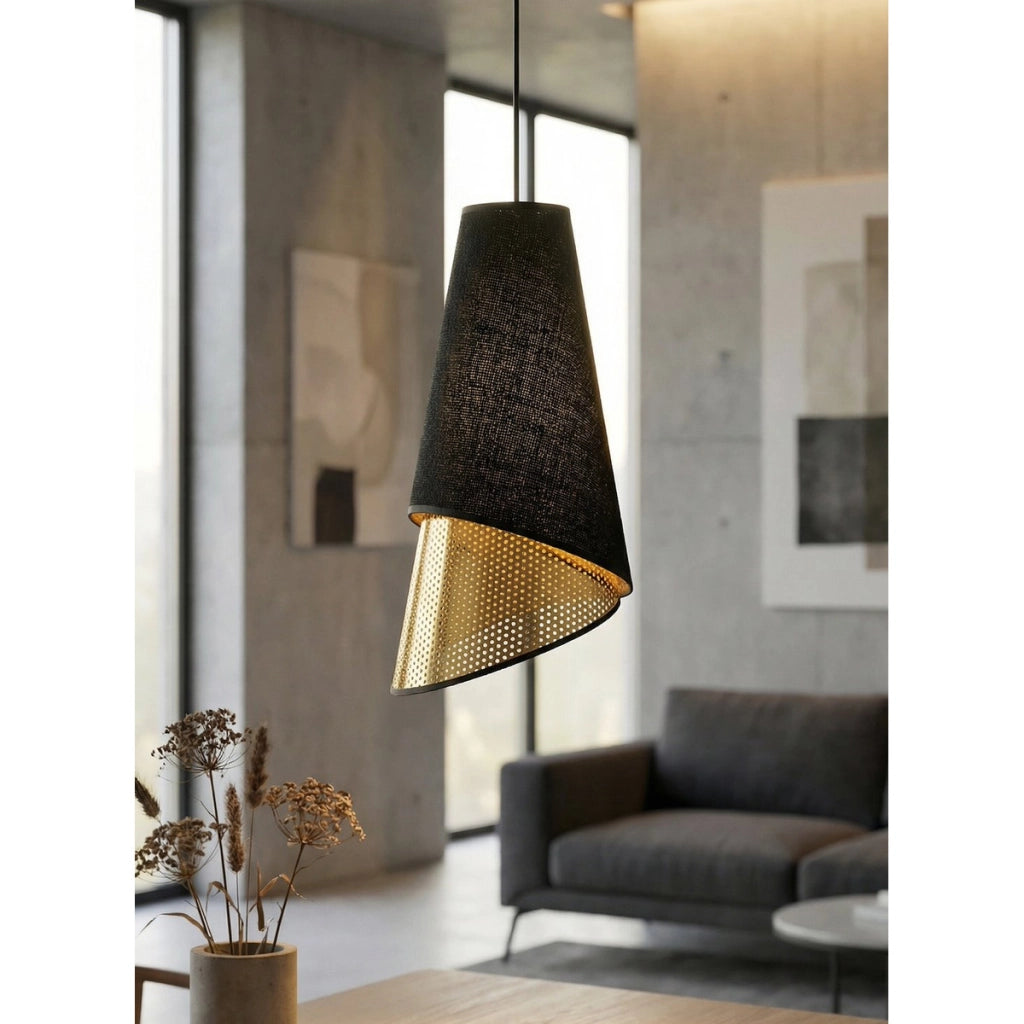Lampada a sospensione MODA in acciaio nero e oro