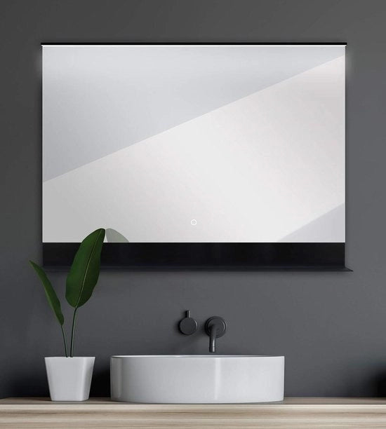 Specchio per bagno - illuminato - nero - 80 x 60 cm