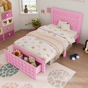 OKWISH Letto Bambini 90×200 cm, Letto Singolo con 1 Cassetto, Spazio contenitore sotto Letto e Bordi Smussati, senza Materasso, Legno, Rosa