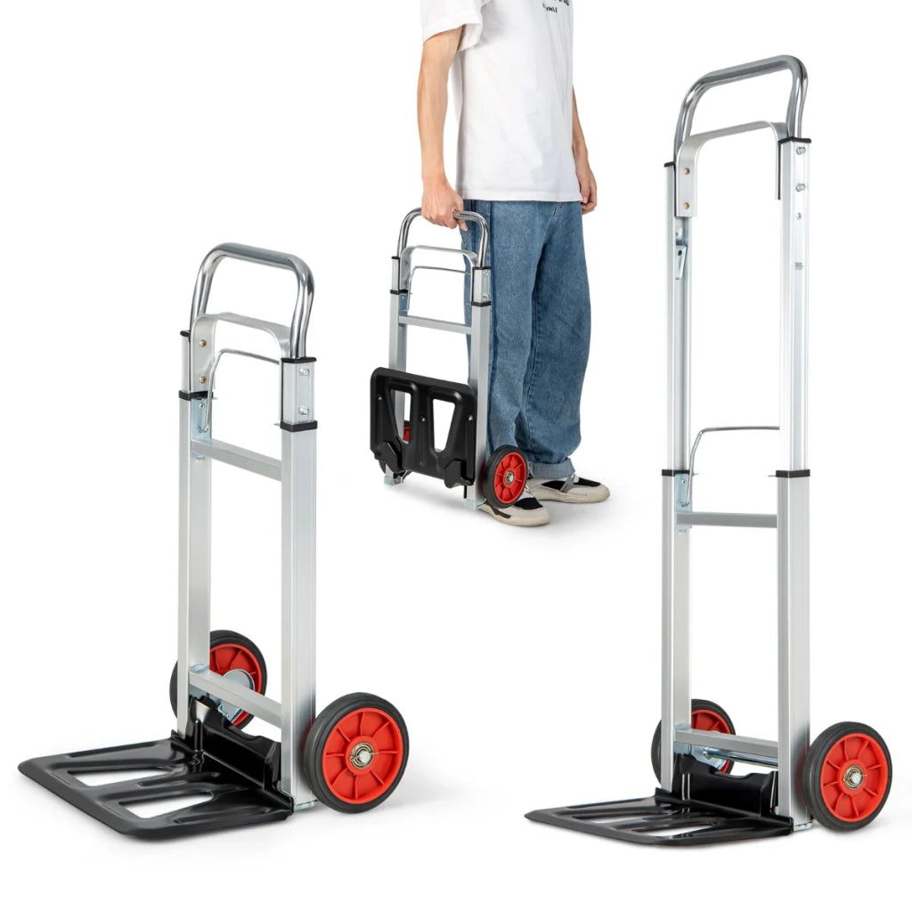Carrello a mano pieghevole in alluminio 37 x 42 x 109 cm leggero e compatto con ruote in alluminio argentate adatte a tutti i terreni 20_0019260