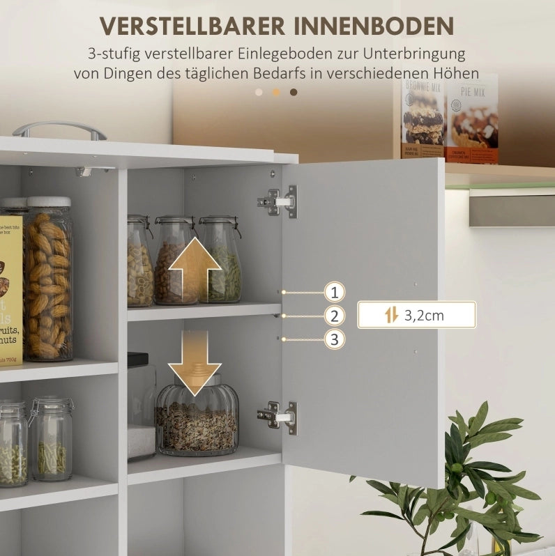 Credenza da Cucina Moderna con 3 Cassetti e 3 Ripiani 89 x 39.5 x 168 cm - Bianca - per Cucina e Sala da Pranzo