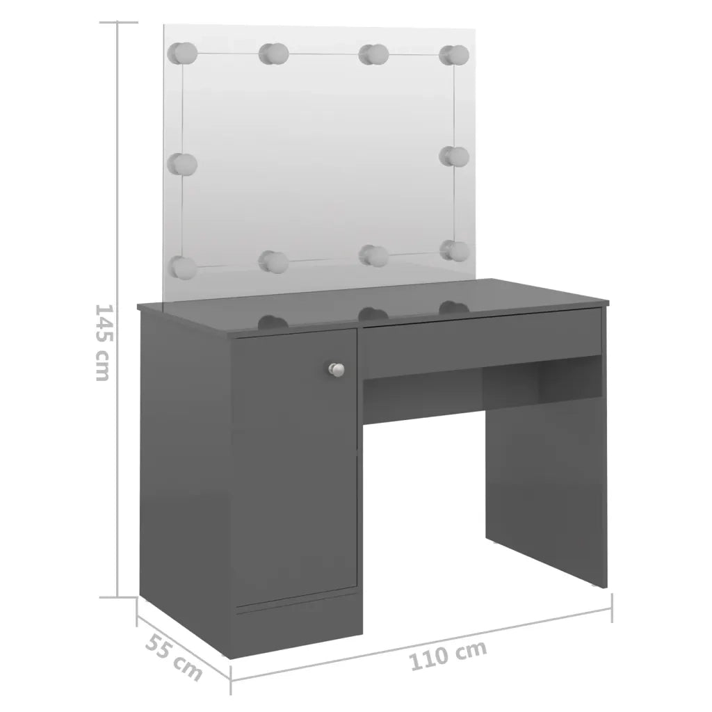 Toeletta con Luci LED 110x55x145 cm in MDF Grigio Lucido 331551