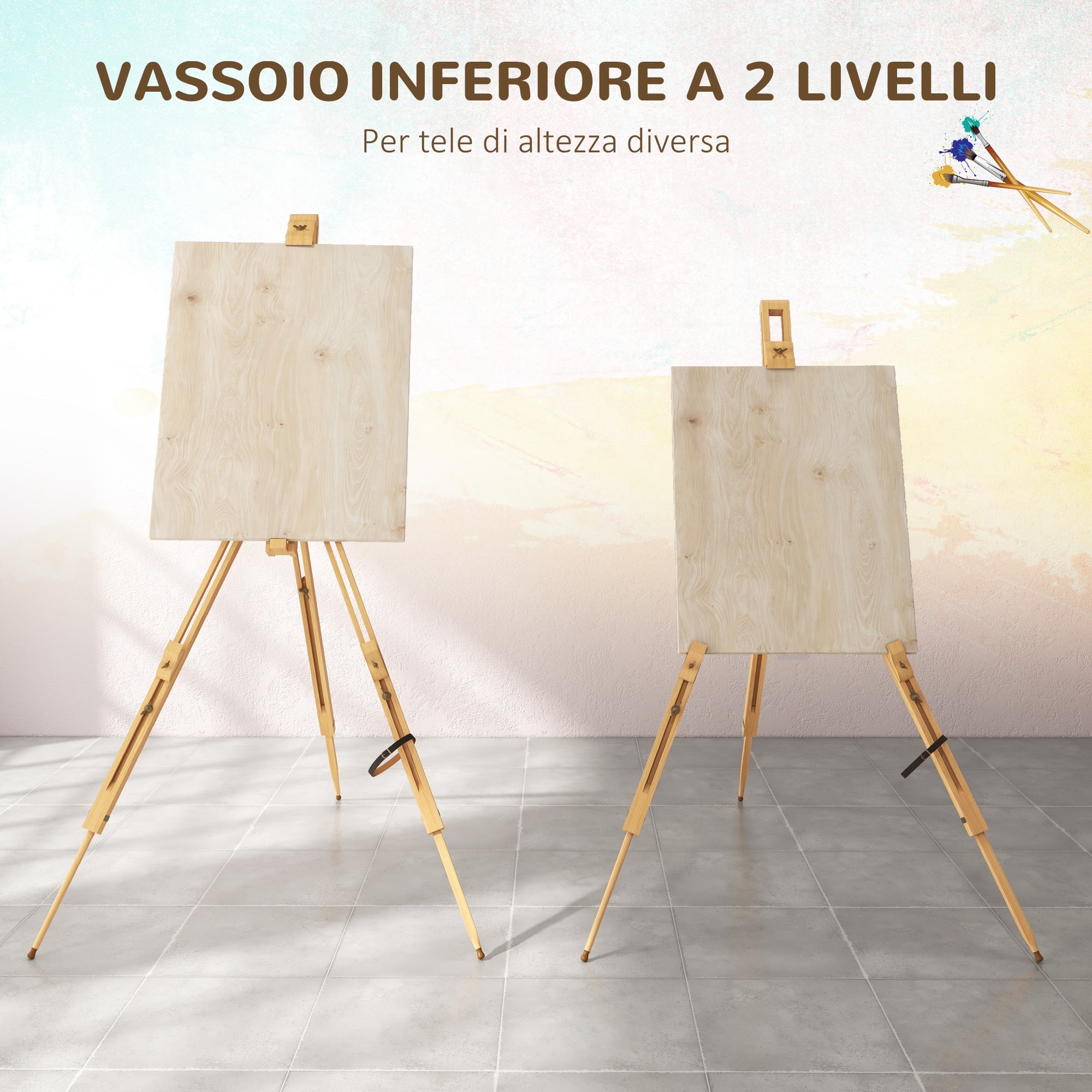 Cavalletto Treppiede da Pittura 93x84x183 cm in Legno Naturale