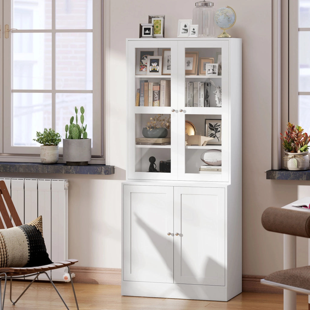 Mobile Libreria Chiusa 76x40x178,5 cm con Vetrina e Armadietto Inferiore in MDF Bianco