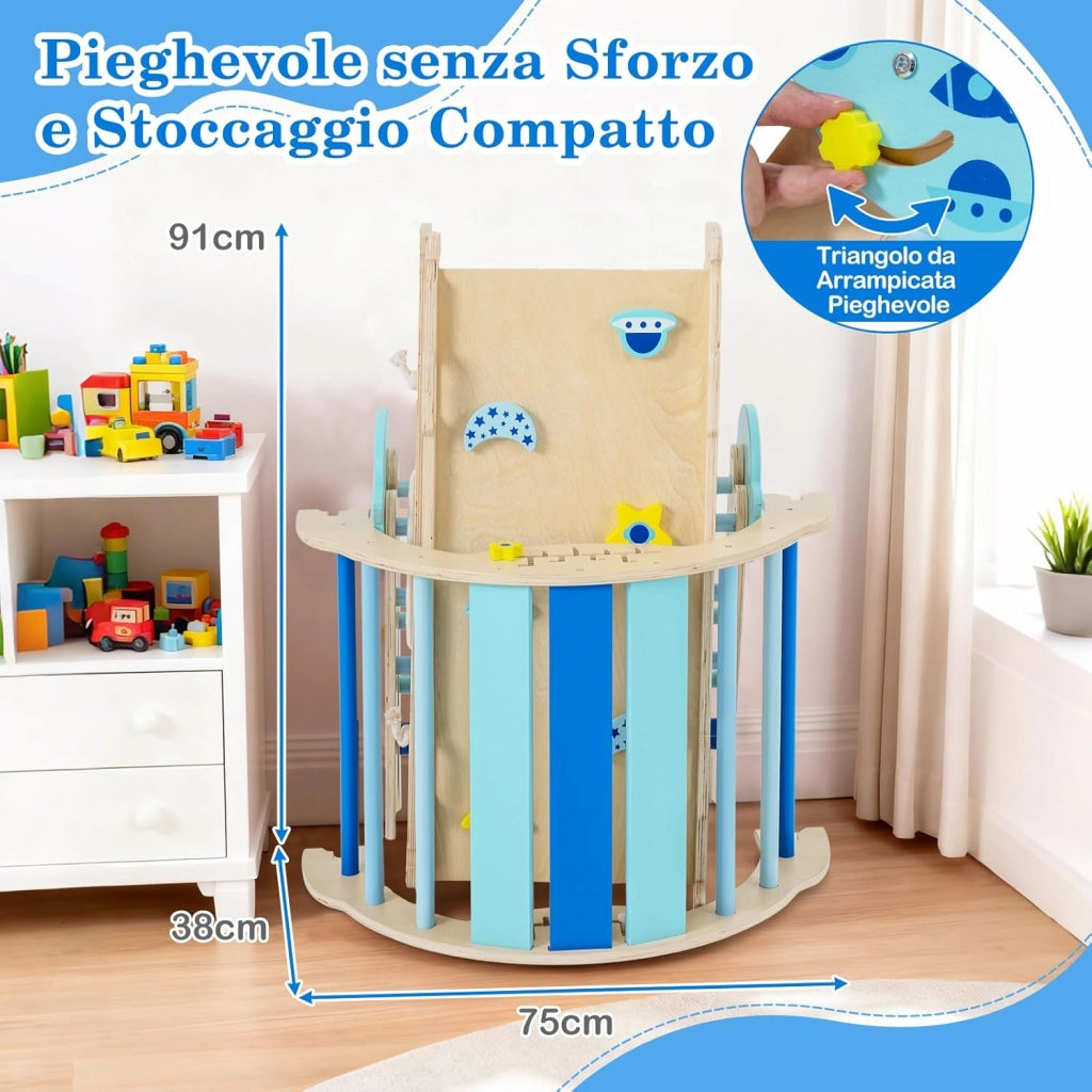 8 in 1 Set da Arrampicata per Bambini, Giocattoli da Arrampicata in Legno con Triangolo Arco Rampa e Corda, Giochi Montessori per Bambini 1 Anni + (Astronauta 4 pezzi, Blu)