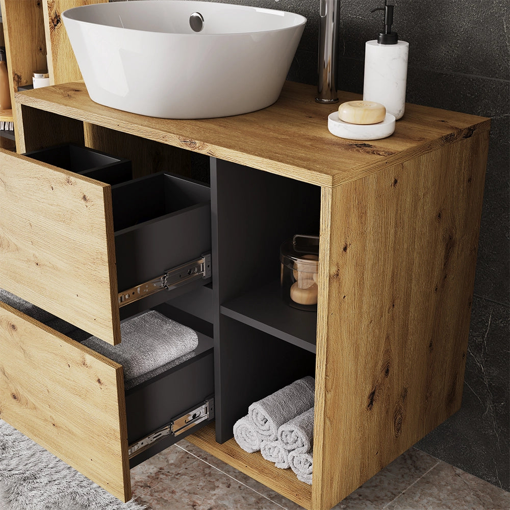 Set di mobili da bagno Viola Rovere artigianale/Grigio 3 parti Vicco