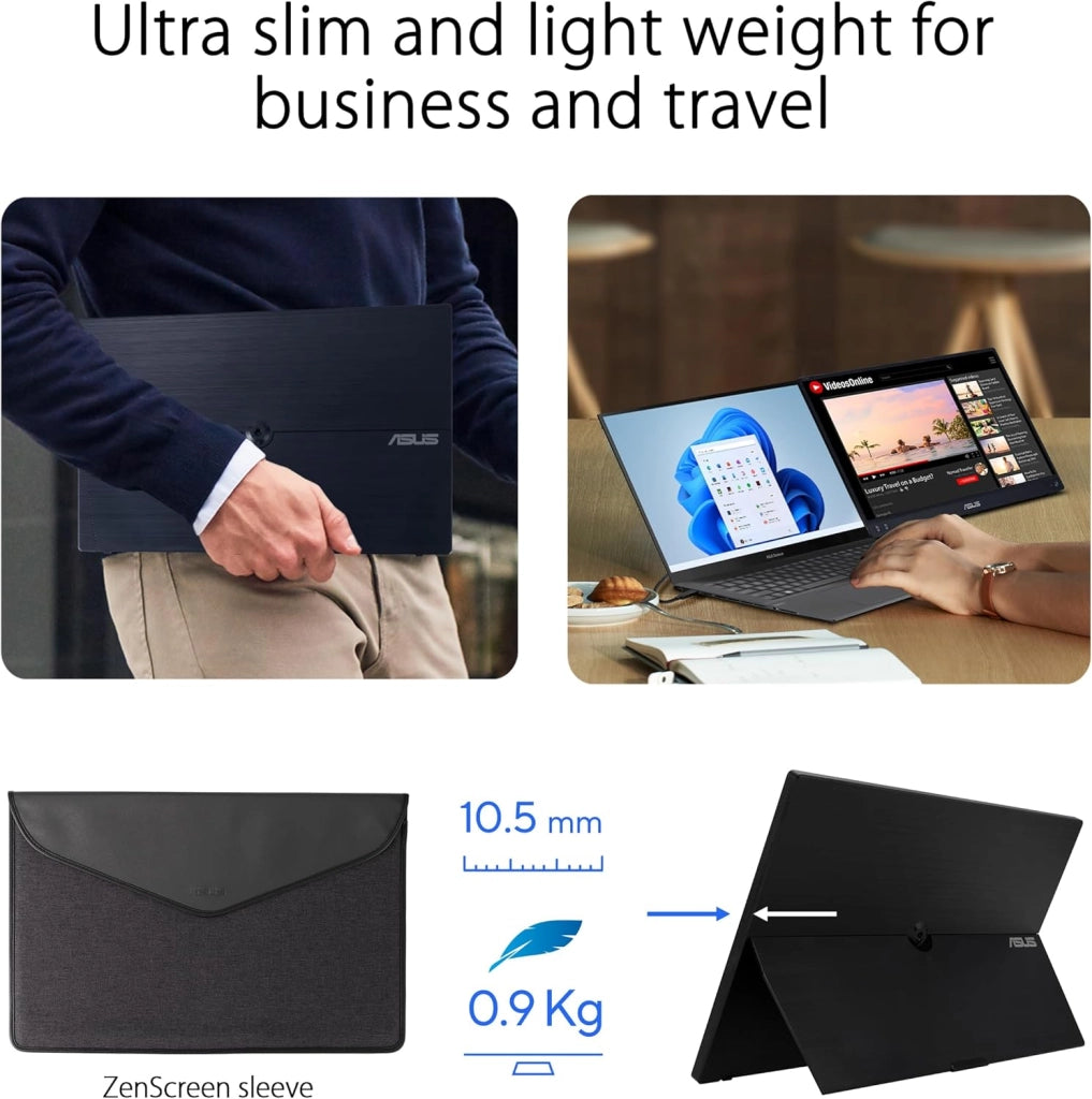 ZenScreen Monitor Portatile 15.6” 1080P FHD (MB16ACV) - Monitor da viaggio IPS USB-C e USB 3.0, Trattamento Antibatterico, Cavalletto Integrato, Monitor per Laptop e Macbook