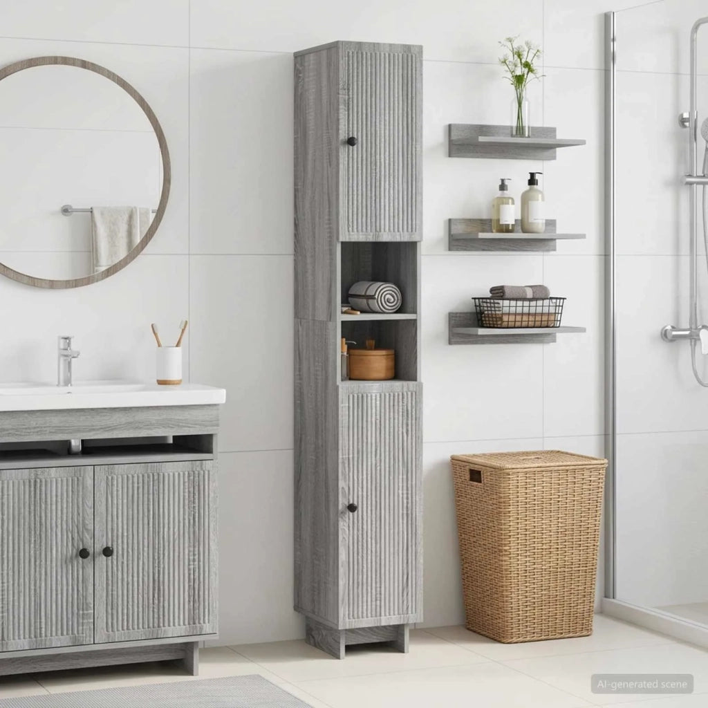 Armadio da Bagno con Ripiano Aperto EDE Sonoma grigio 895941