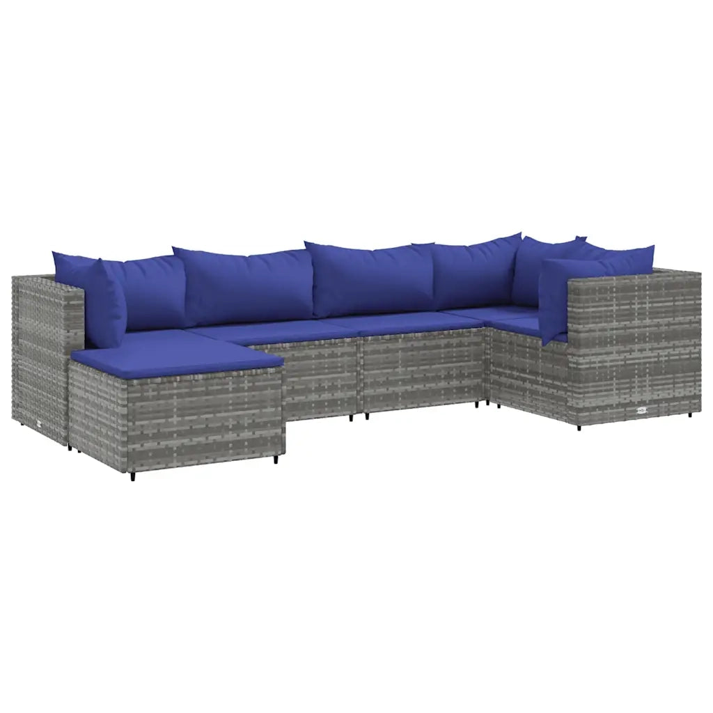 Set Divani da Giardino 6 pz con Cuscini in Polyrattan Grigio