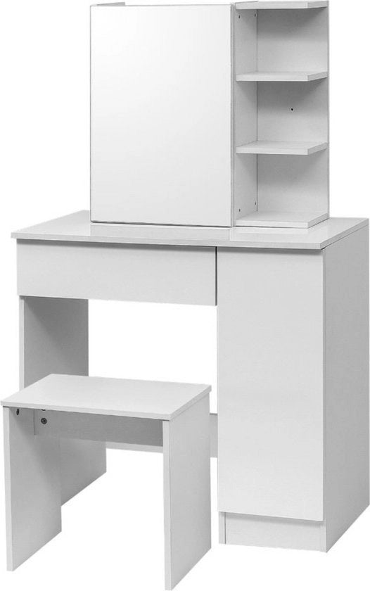 Tavolo per trucco con specchio e sedile - grande tavolo per trucco - design robusto in legno - stile e funzionalità - elegante bianco - 80x50x75 cm