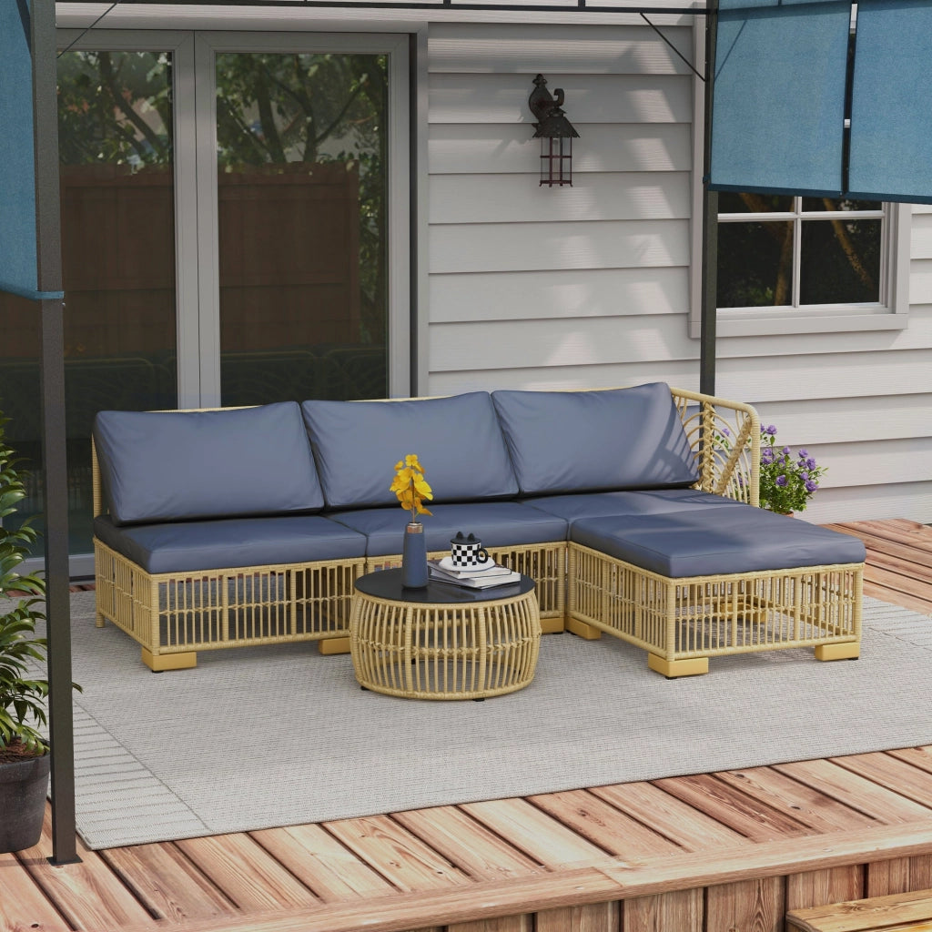 Set da Giardino con Divano Modulabile Cuscini e Tavolino da Caffè   Grigio
