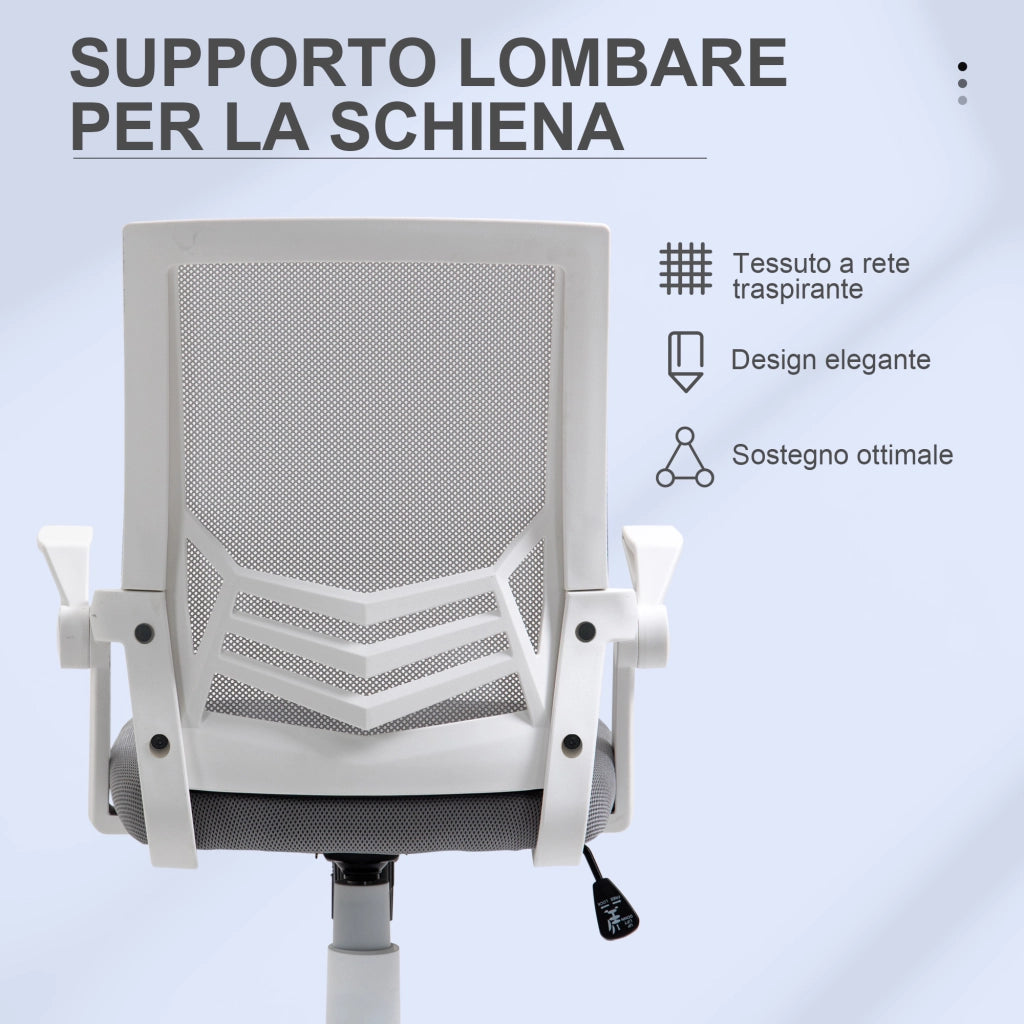 Sedia da Ufficio Ergonomica con Supporto Lombare 62,5x55x94-104 cm in Tessuto a Rete Grigio