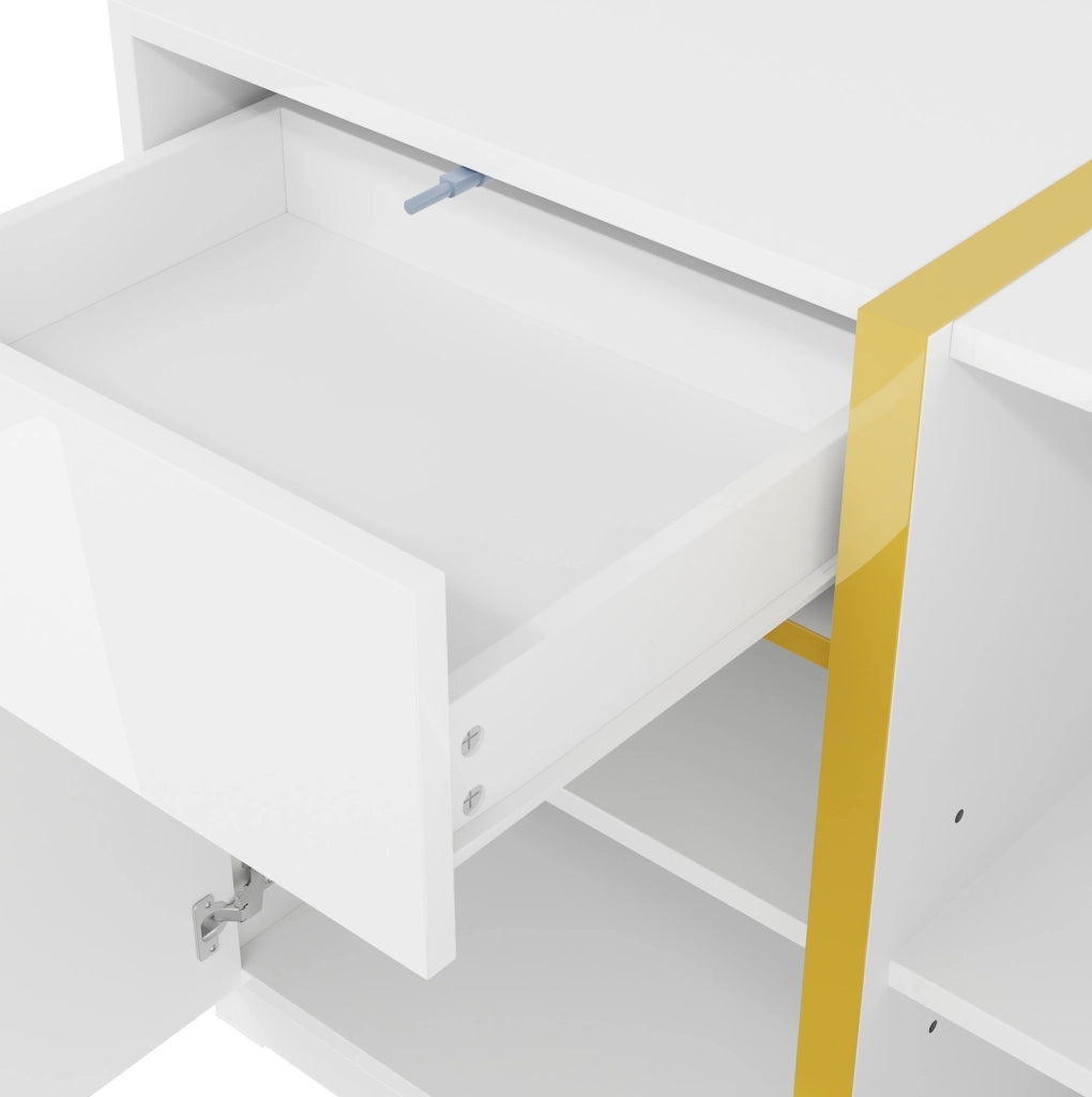 Credenza sideboard 160x40x78 cm bianca lucida con 3 ante e 2 cassetti HOMVRA