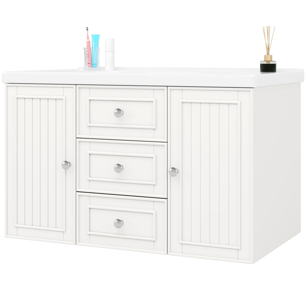 Mobiletto Sottolavabo Bagno con 3 Cassetti Sospeso ¨C MINIMAL ¨C Bianco 78.5x46x46.8