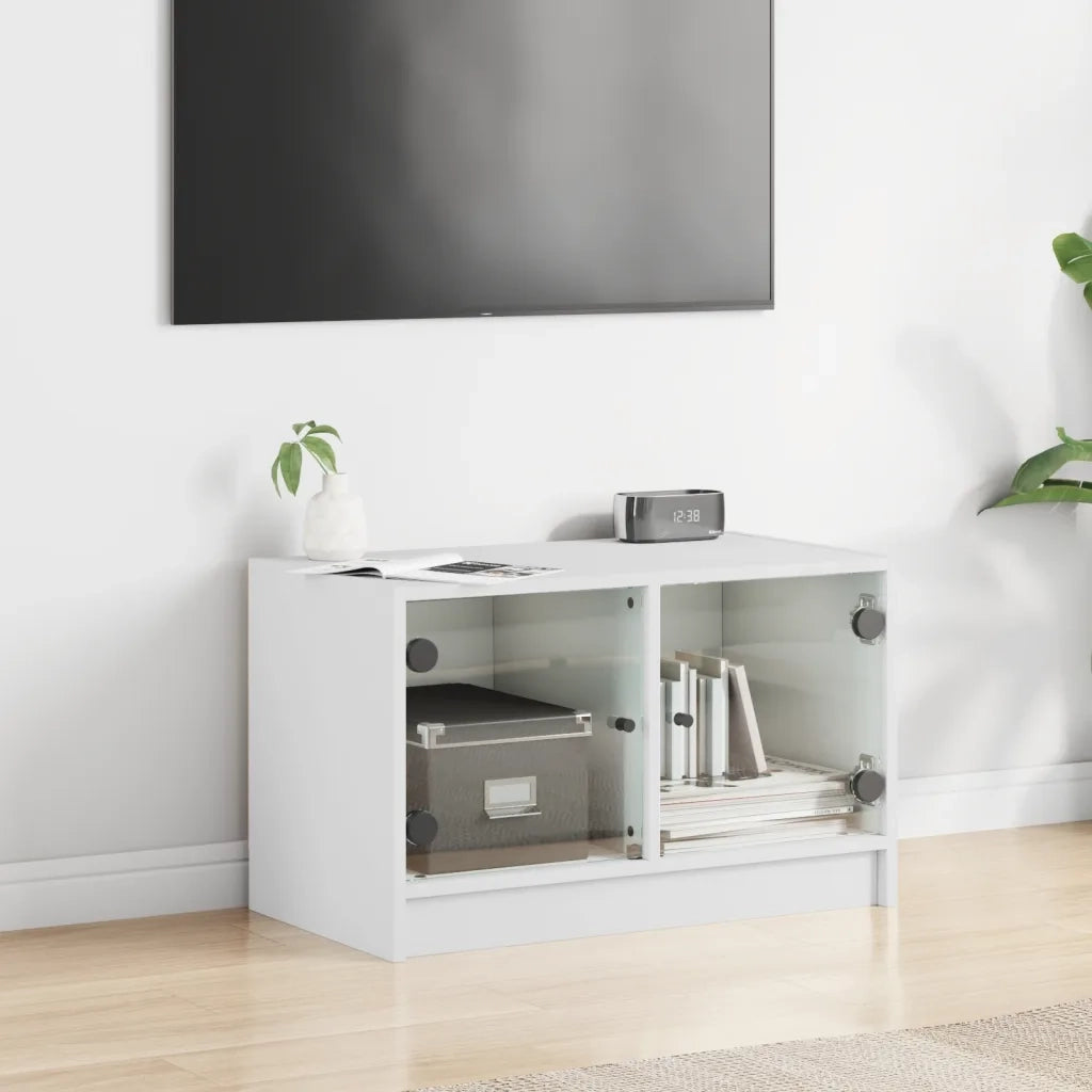 Mobile TV | Armadietto TV | Mobile Porta TV con Ante in Vetro Bianco 68x37x42 cm