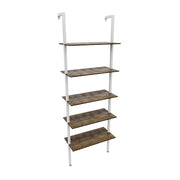 Komo - Scaffale Libreria a Muro 60x185x30 cm 5 Ripiani in Legno Oak Struttura in Metallo Bianco
