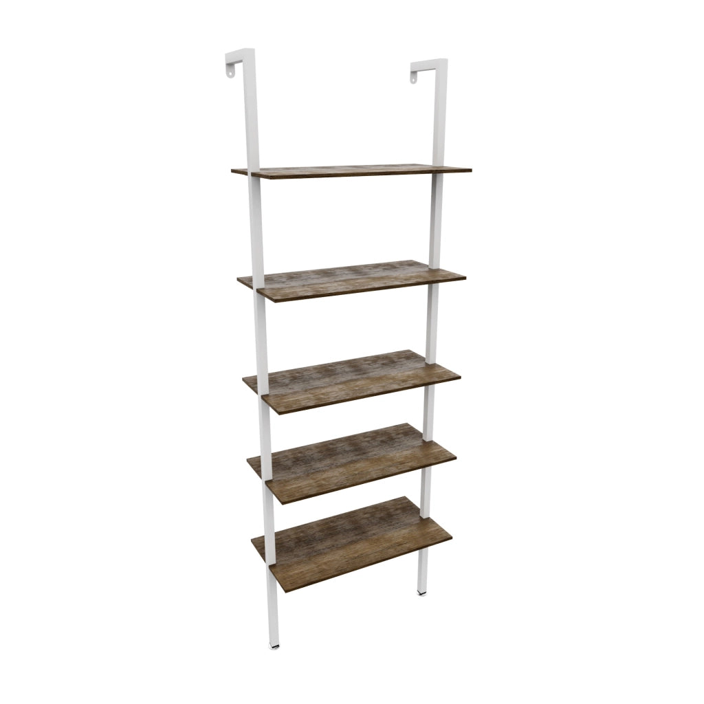 Komo - Scaffale Libreria a Muro 60x185x30 cm 5 Ripiani in Legno Oak Struttura in Metallo Bianco