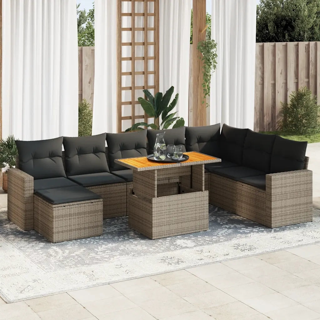 Set Divano da Giardino 9 pz con Cuscini Grigio in Polyrattan 3327077