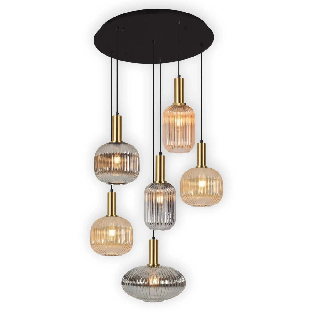 LÚZETE - LAMPADA DA SOFFITTO 6 LUCI COMBINATE PARALUMI AMBRA/FUMO Ø70 E27 SHELBY
