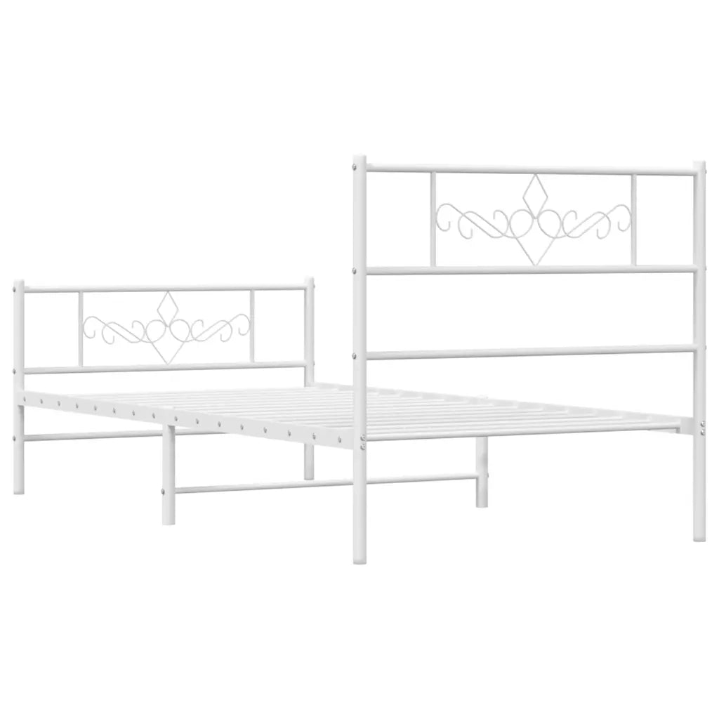 Giroletto con Testiera e Pediera Metallo Bianco 100x200 cm 355329