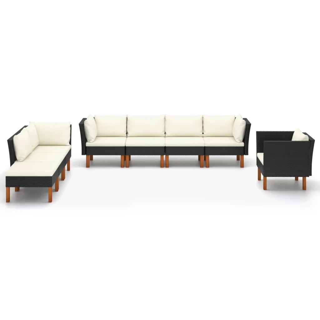 Set Divani da Giardino 8pz Polyrattan Legno di Eucalipto Nero 3082087