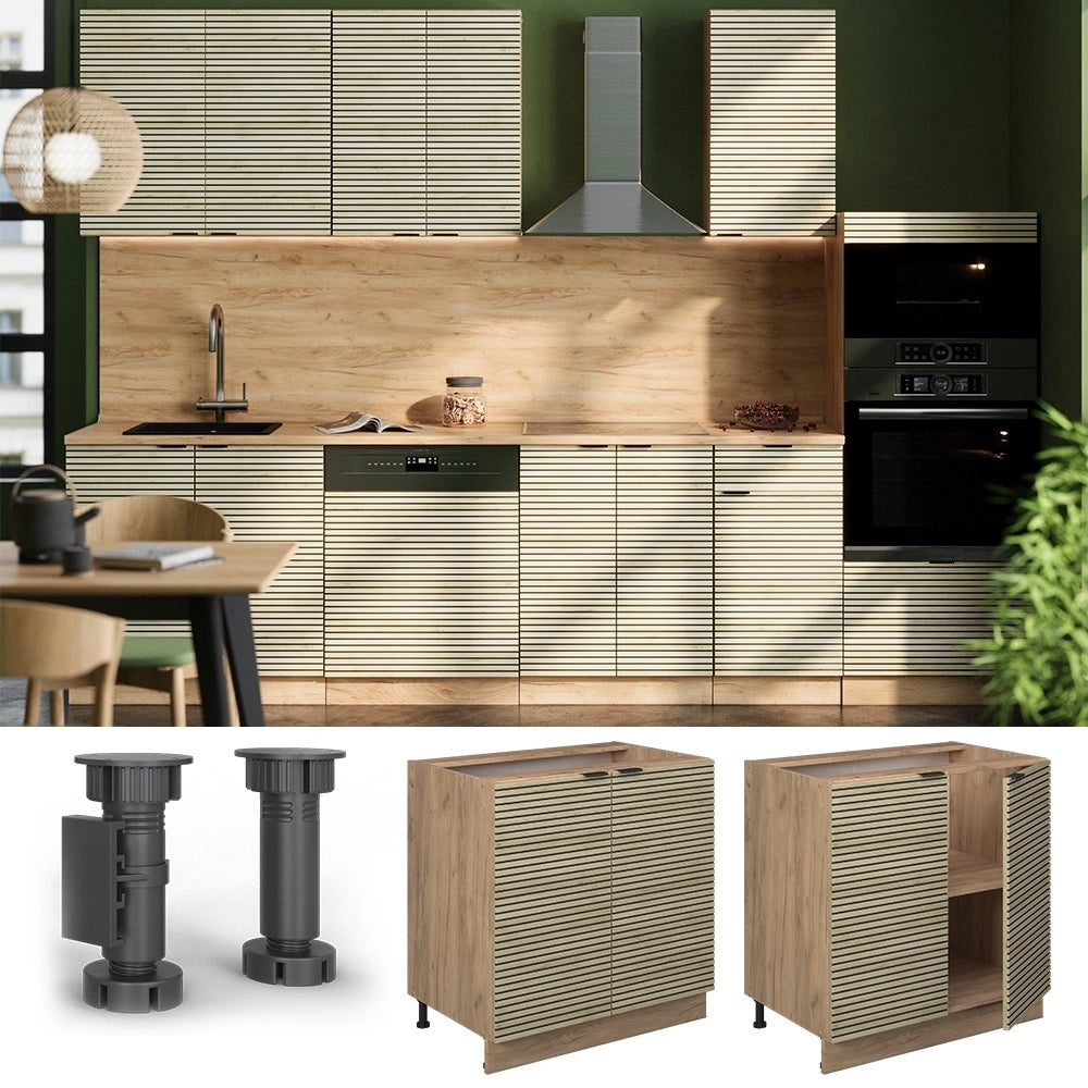 Mobiletto base cucina Fame-Line Pannello in quercia/Rovere dorato 80 cm con ripiano, senza piano di lavoro Vicco