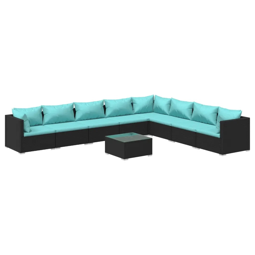 Set Divani da Giardino 9 pz con Cuscini in Polyrattan Nero cod mxl 34604